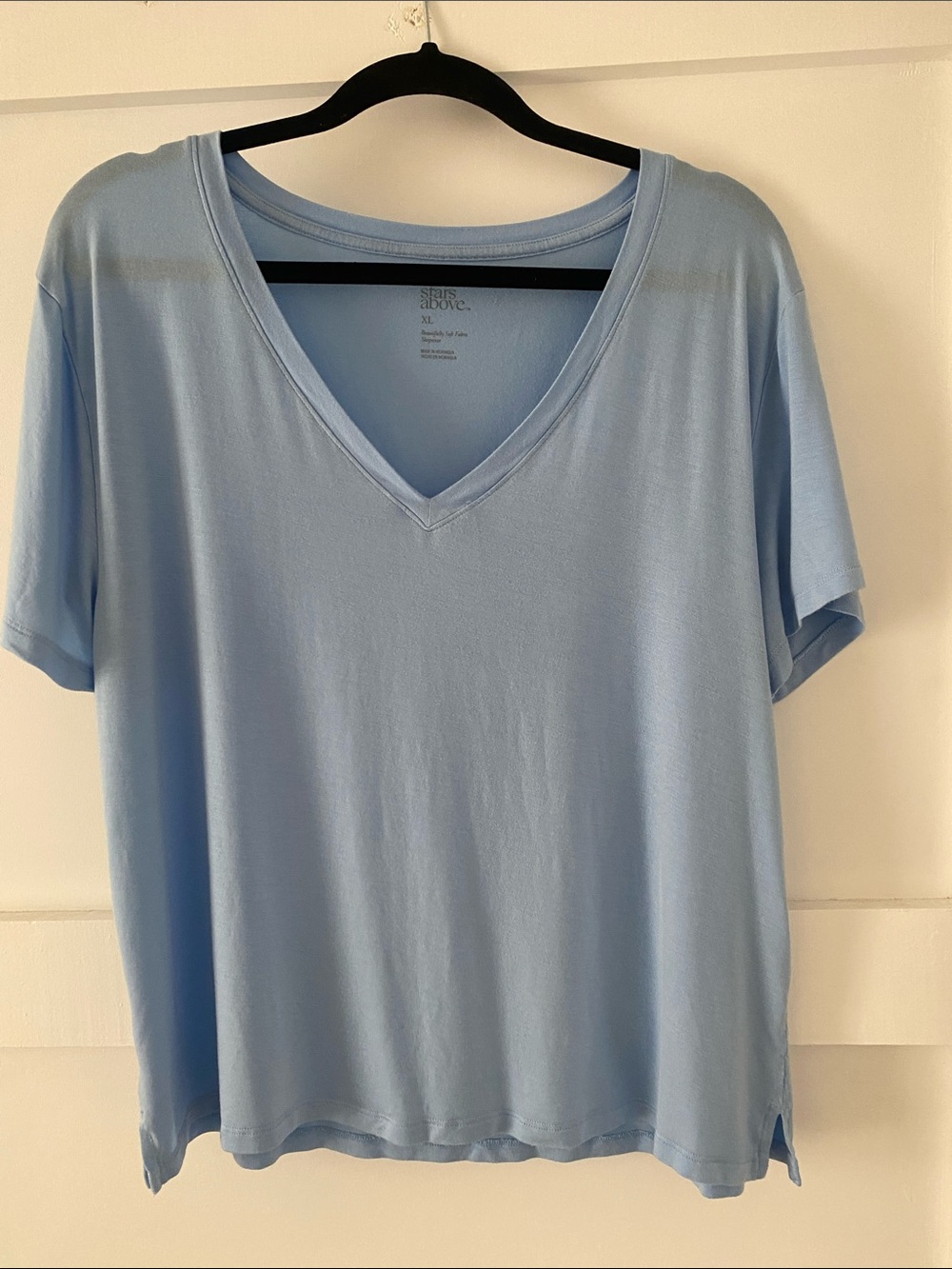 stars above Light Blue Super Soft V-Neck Short Sleeve Sleep Tee